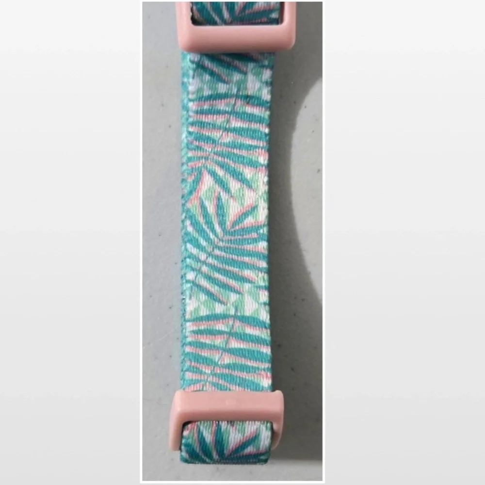 New Dog Collar Small Adjustable Pet Animal Green Tropical Leaves Pink NWT